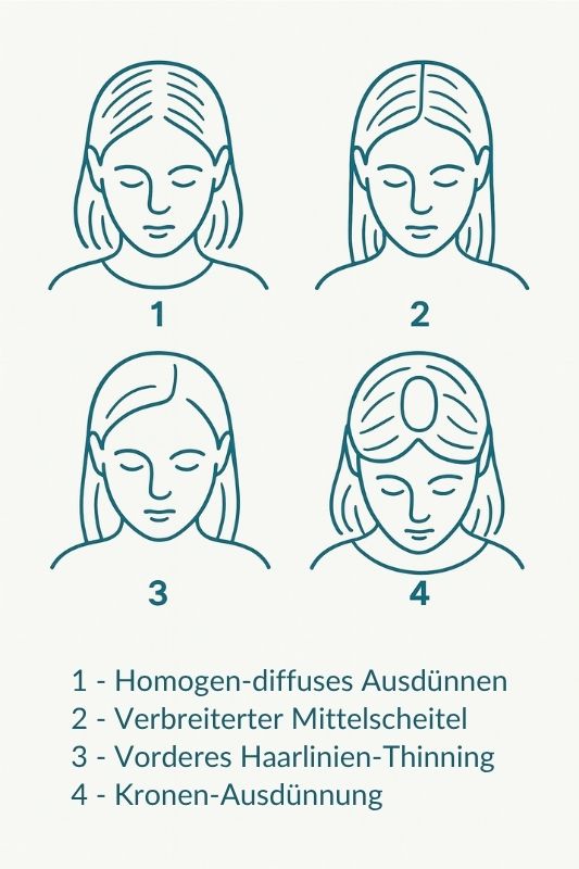 Grafik, die typische Muster von Haarausfall bei Frauen zeigt