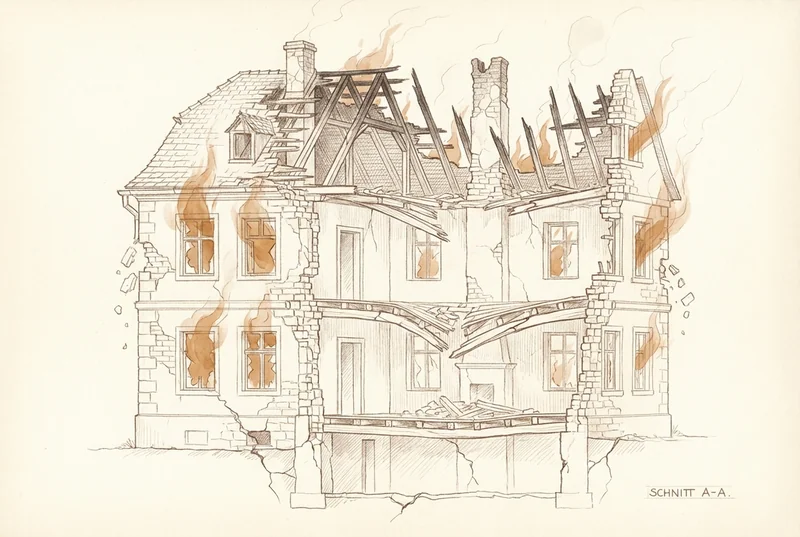 Karte 2: Zerfallenes Haus — Baumaterial verbrennt