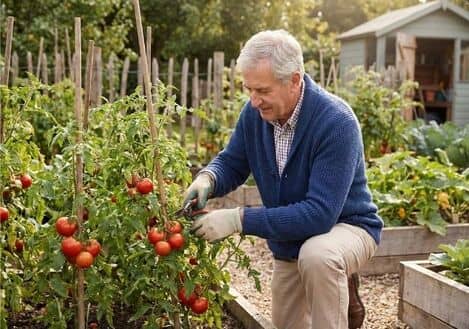 Ältere Person arbeitet im Garten