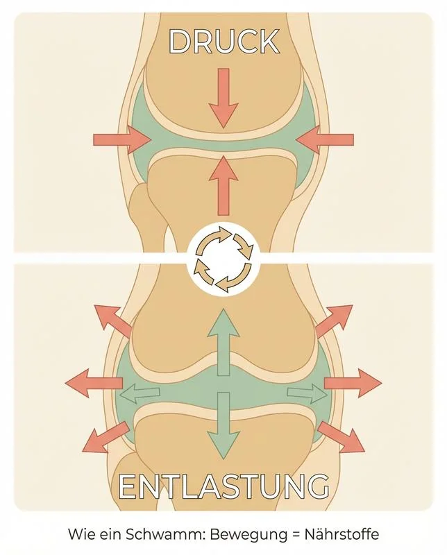 Medizinische Illustration: Versorgung und Entlastung des Knorpels wie bei einem Schwamm