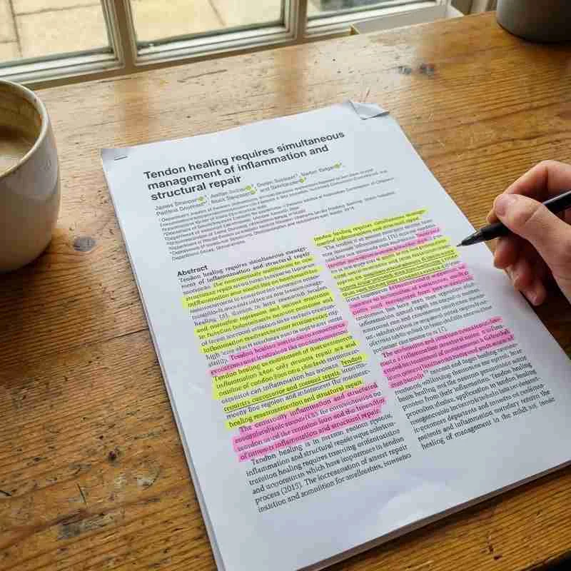 Wissenschaftliche Studie mit Textmarker-Markierungen