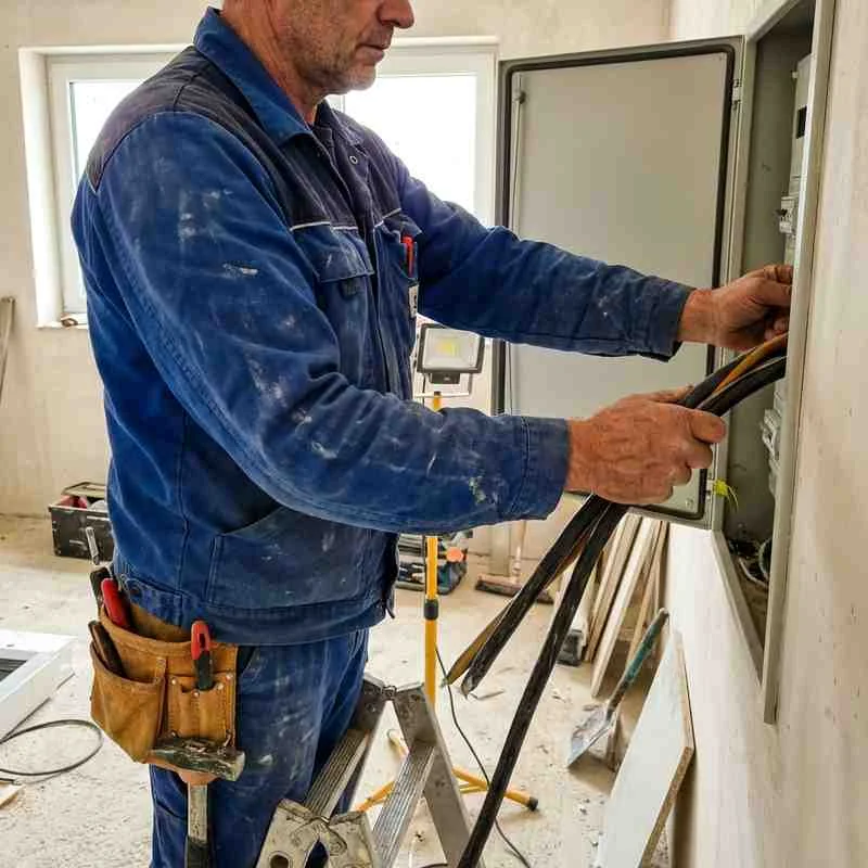 Thomas bei der Arbeit als Elektriker