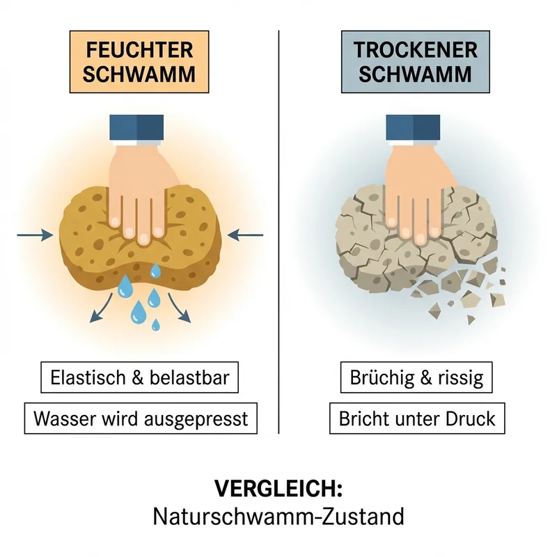 Vergleich: nasser elastischer Schwamm vs. trockener brüchiger Schwamm