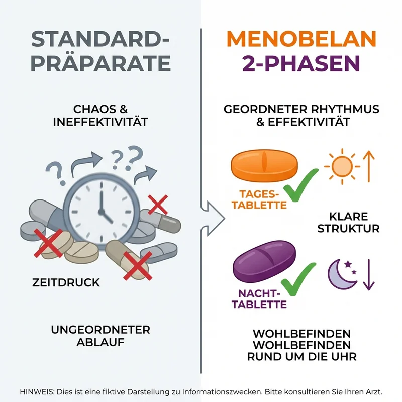 Vergleich: Standard-Pr&auml;parate vs. Menobelan 2-Phasen-System