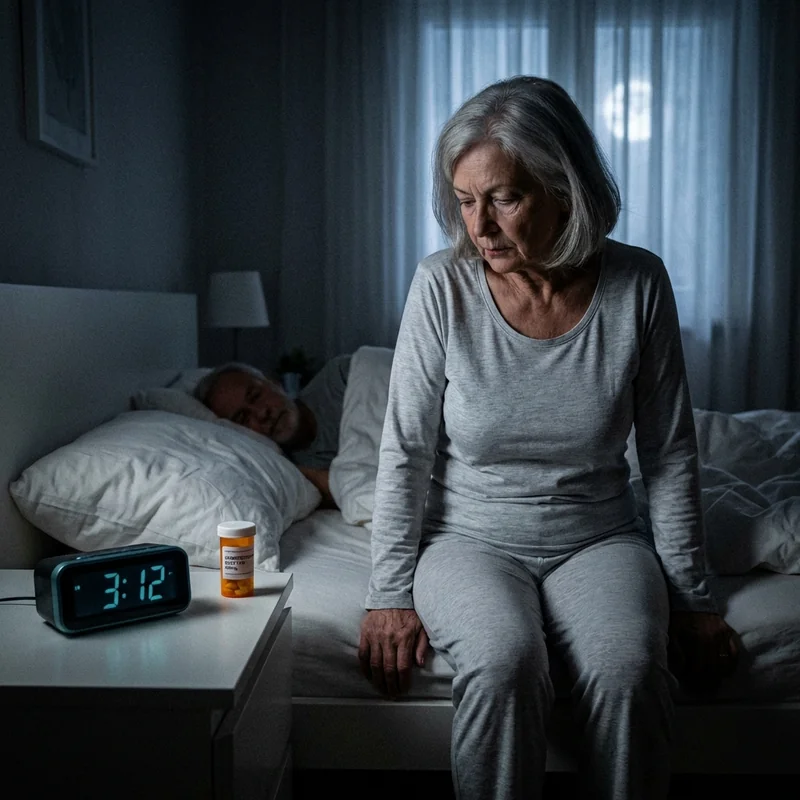 Schlafzimmer nachts — Person am Bettrand, 3 Uhr morgens